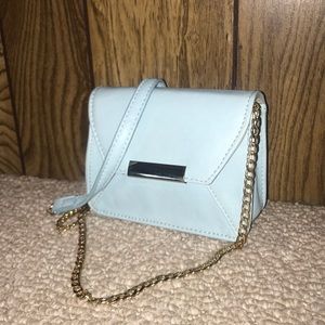 Vintage Baby Blue Crossbody Purse with Gold Chain